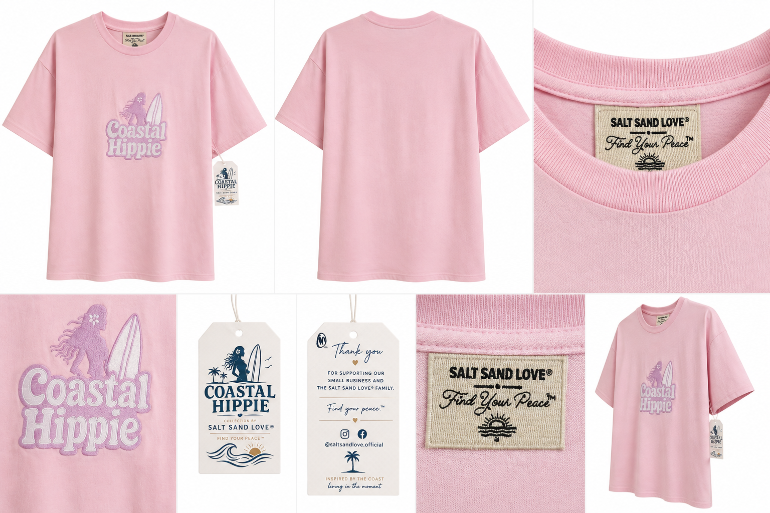 Coastal Hippie Embroidered Tee – Pink