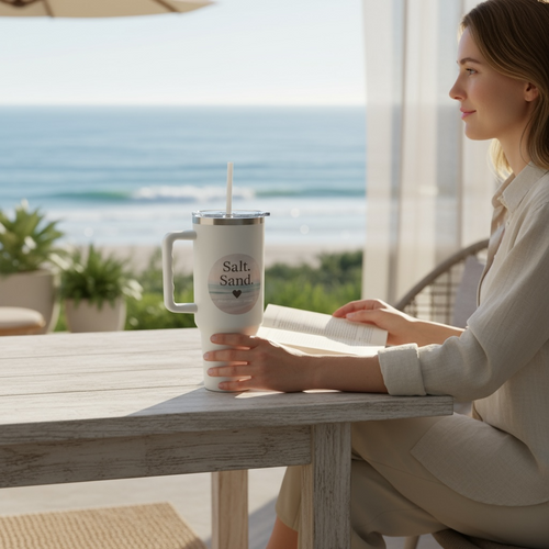 40oz Stainless Steel Insulated Coastal Tumbler – Salt Sand Love Edition